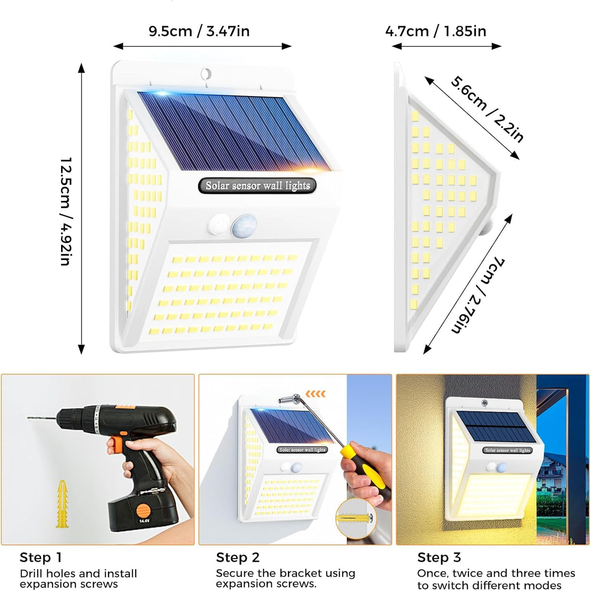 litogo [4 Pack White Frame 140LED Solar Security Lights Outdoor, Solar Motion Sensor Lights 270ºWide Angle Waterproof Solar Powered Durable Wall Lights Outside 3 Modes
