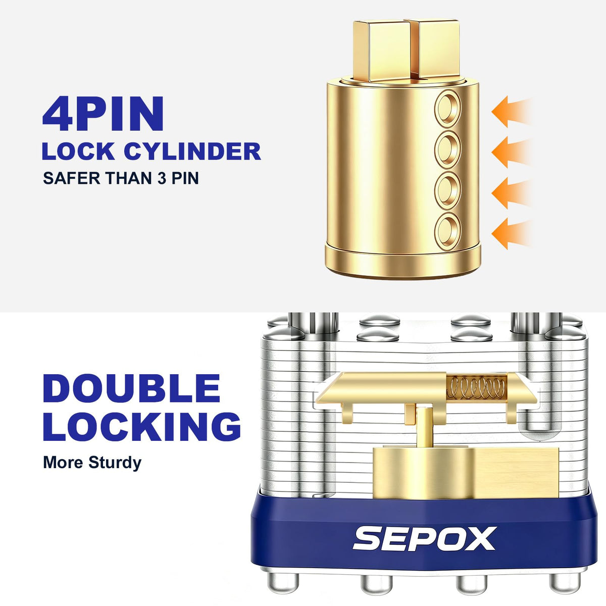 SEPOX® Heavy Duty Outdoor Padlock Keyed-Alike 58mm Extra Long Shackle 4Pack