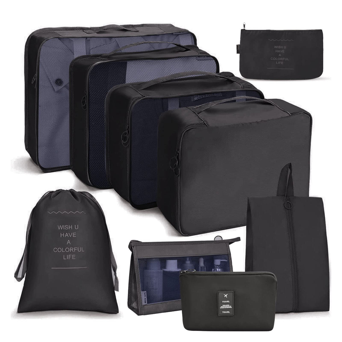 OSDUE Packing Cubes for Suitcase, 8PCS Thickening Travel Organiser Packing Bags Lightweight Travel Accessories Organizers Essentials Clothes Shoes Cosmetics Toiletries Storage Bags