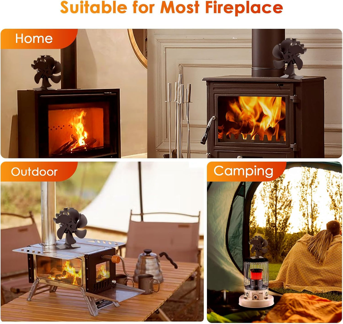 JossaColar Log Burner Fan Silent Operation | 6-Blade Stove Fans Log Burners | Wood Burner Fans Heat Powered | Fan for Wood Burning Stove | Fireplace Accessories Tools