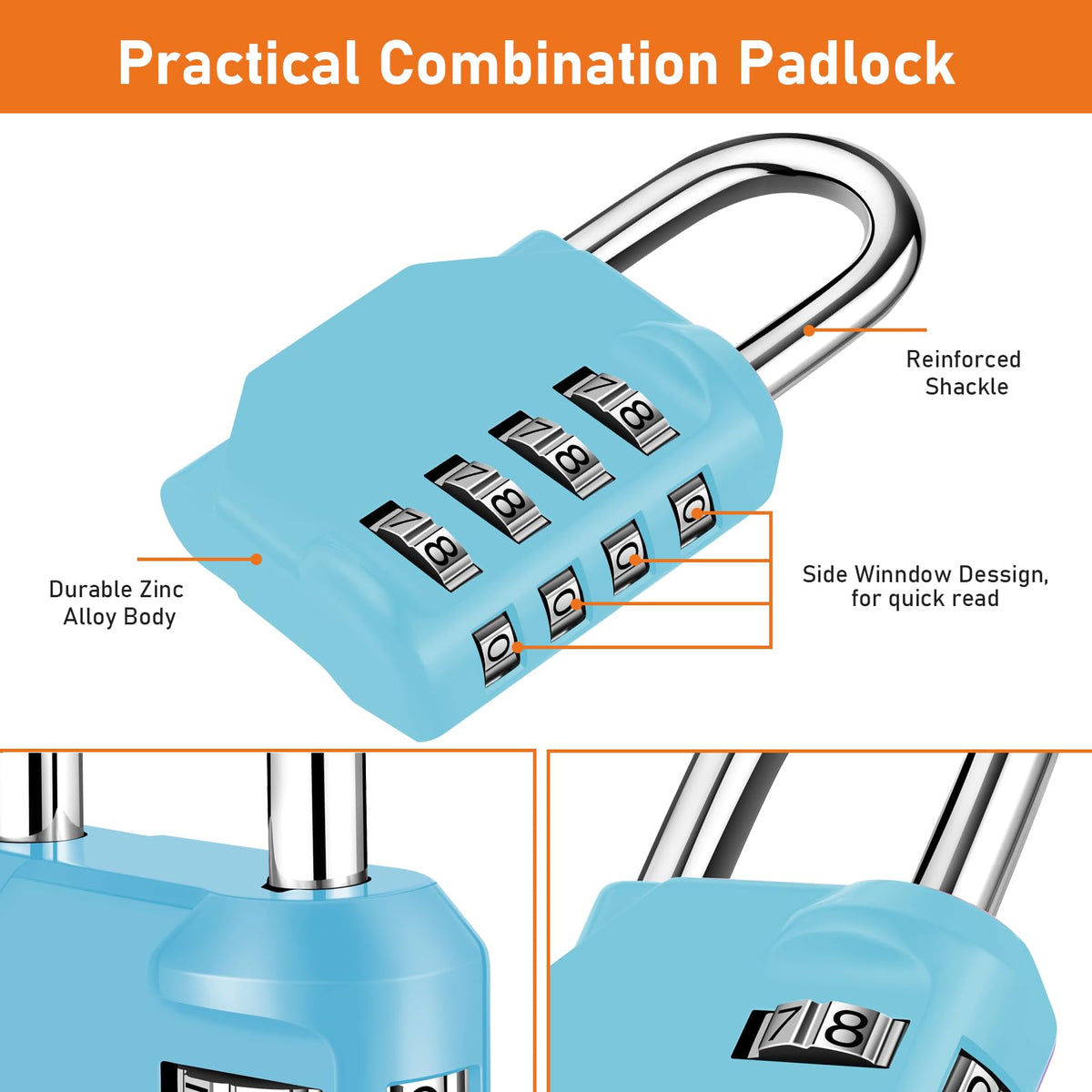 NAGE Padlocks with Code, Combination Lock 4 Digit Gym Locker (1P, Red)