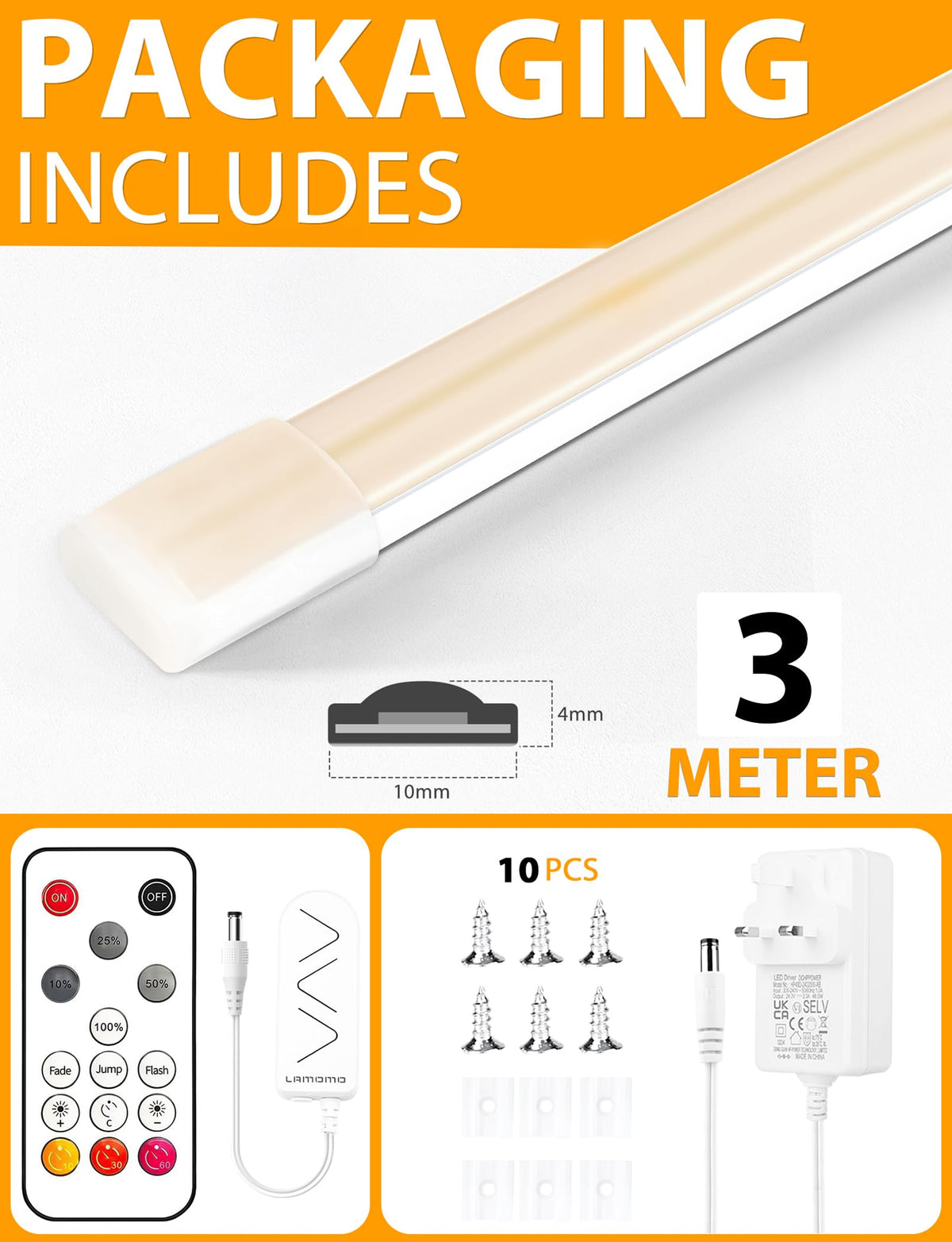 Lamomo 3M COB LED Strip Light,Warm White Dimmable Neon Rope with Remote
