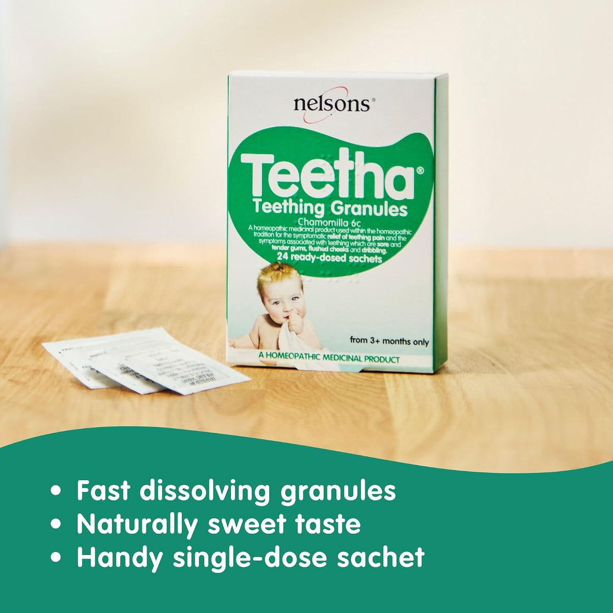 Teetha Baby Teething Granules (40 Sachets) 3+ Months, Homeopathic Relief For Soothing & Calming Teething Symptoms, Baby Teething Ready-Dosed Sachets