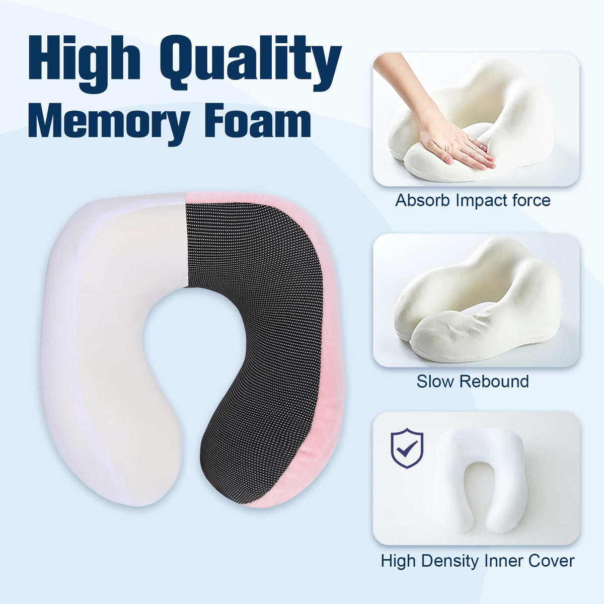 Cirorld Travel Pillow for Airplane, Neck Pillow for Travel, Memory Foam Travel Neck Pillow for Adults, Adjustable & Compact Flight Pillow, Ergonomic Neck Cushion, With Ear Plugs, Eye Mask, Carry Bag