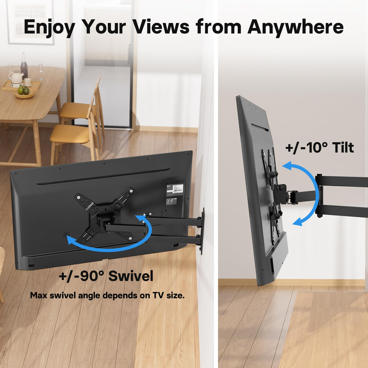 BONTEC TV Wall Bracket for Most 13-42 Inch TV, Adjustable TV Wall Mount, Tilt, Swivel, 360°Rotation, VESA 200x200mm up to 20kg, Universal TV Mount with Safety Screws, Bubble Level, Cable Ties Included