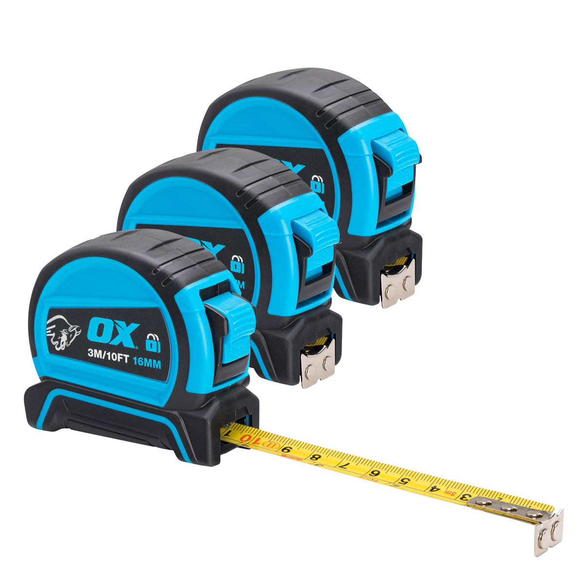 OX Pro Dual Auto Lock Tape Measure Twinpack - 8m, Magnetic End Hook