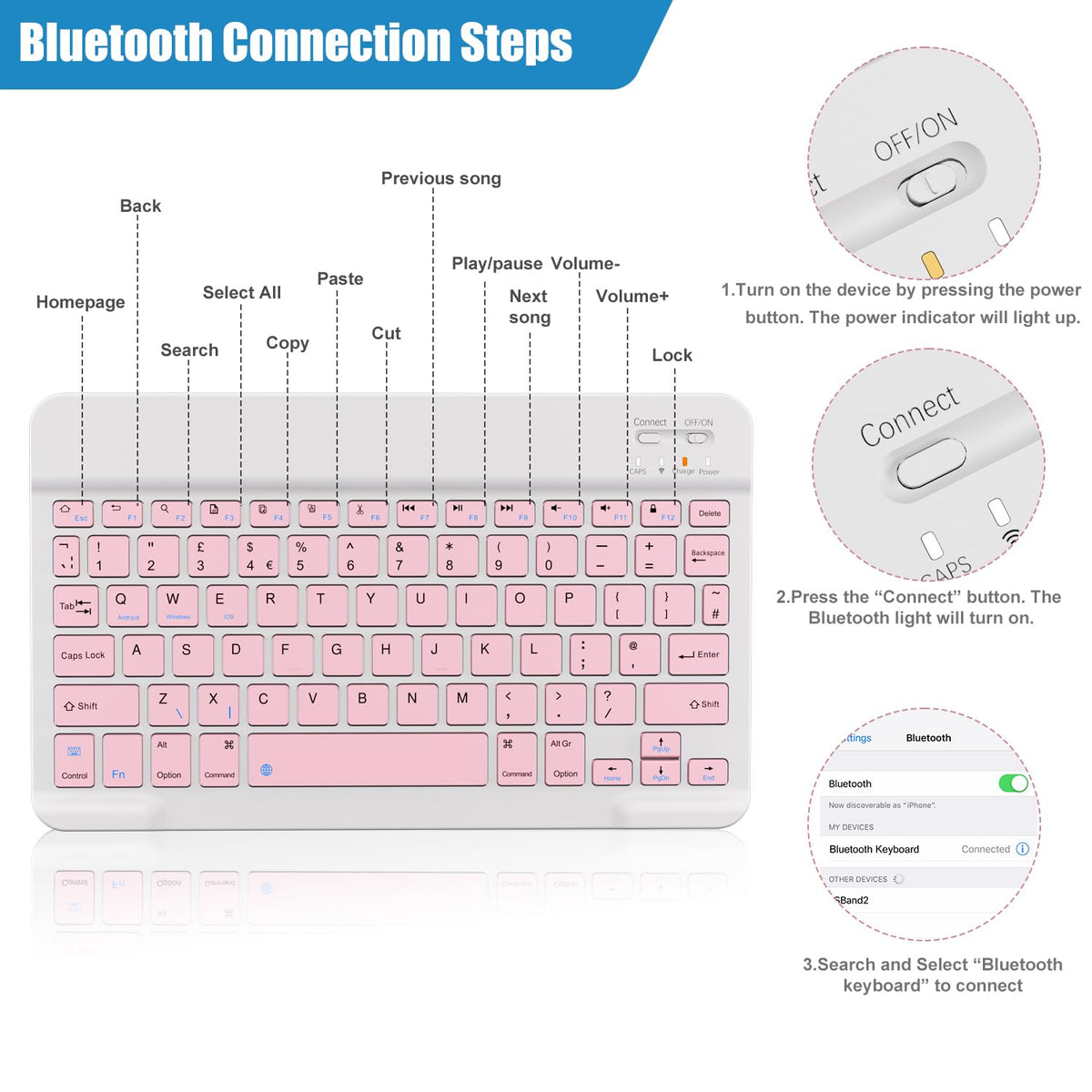 NOOX Bluetooth Keyboard for iPad, Galaxy Tablets, SmartPhones