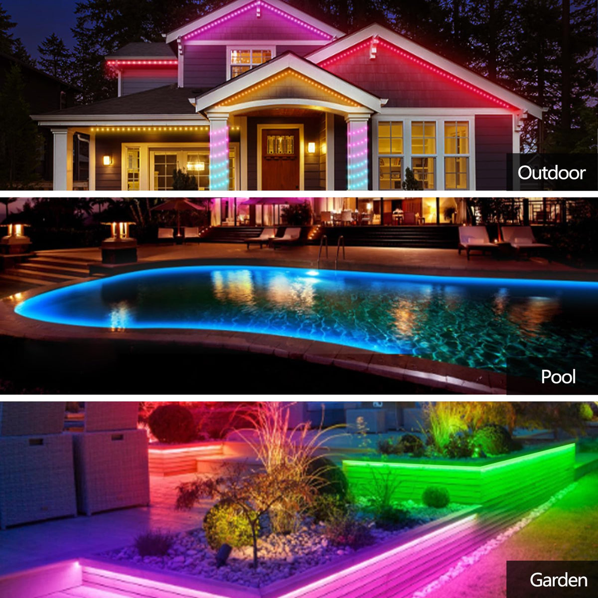 5m LED Strip Lights IP68 Outdoor Waterproof, 5V USB Powered, Music Sync Bluetooth APP/RF Remote Control Lights for Balcony,Deck,Camping,Garden,Bedroom Decor