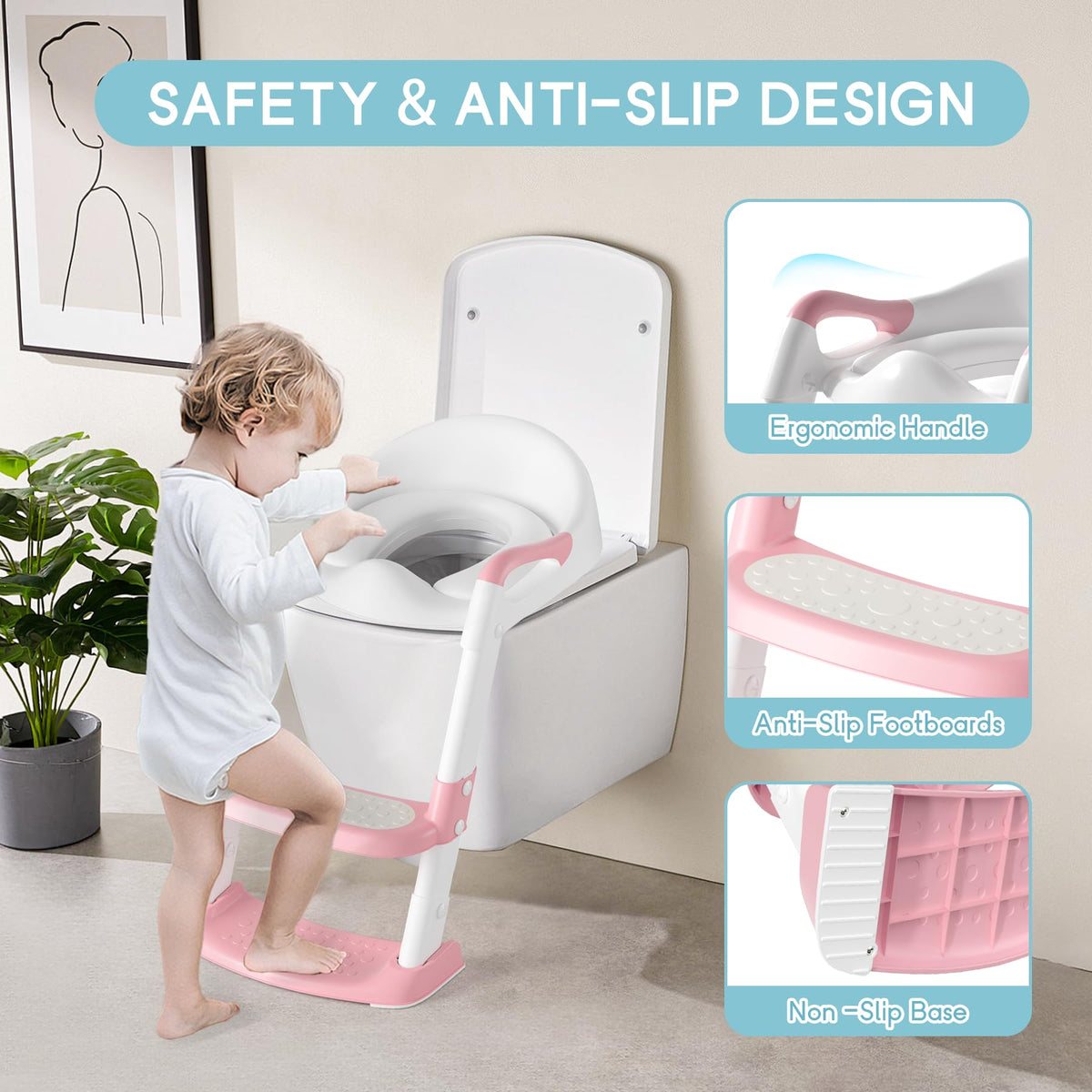 COOSEYA Potty Training Toddler Toilet Seat,Kids Toilet Seat and Step,Grey