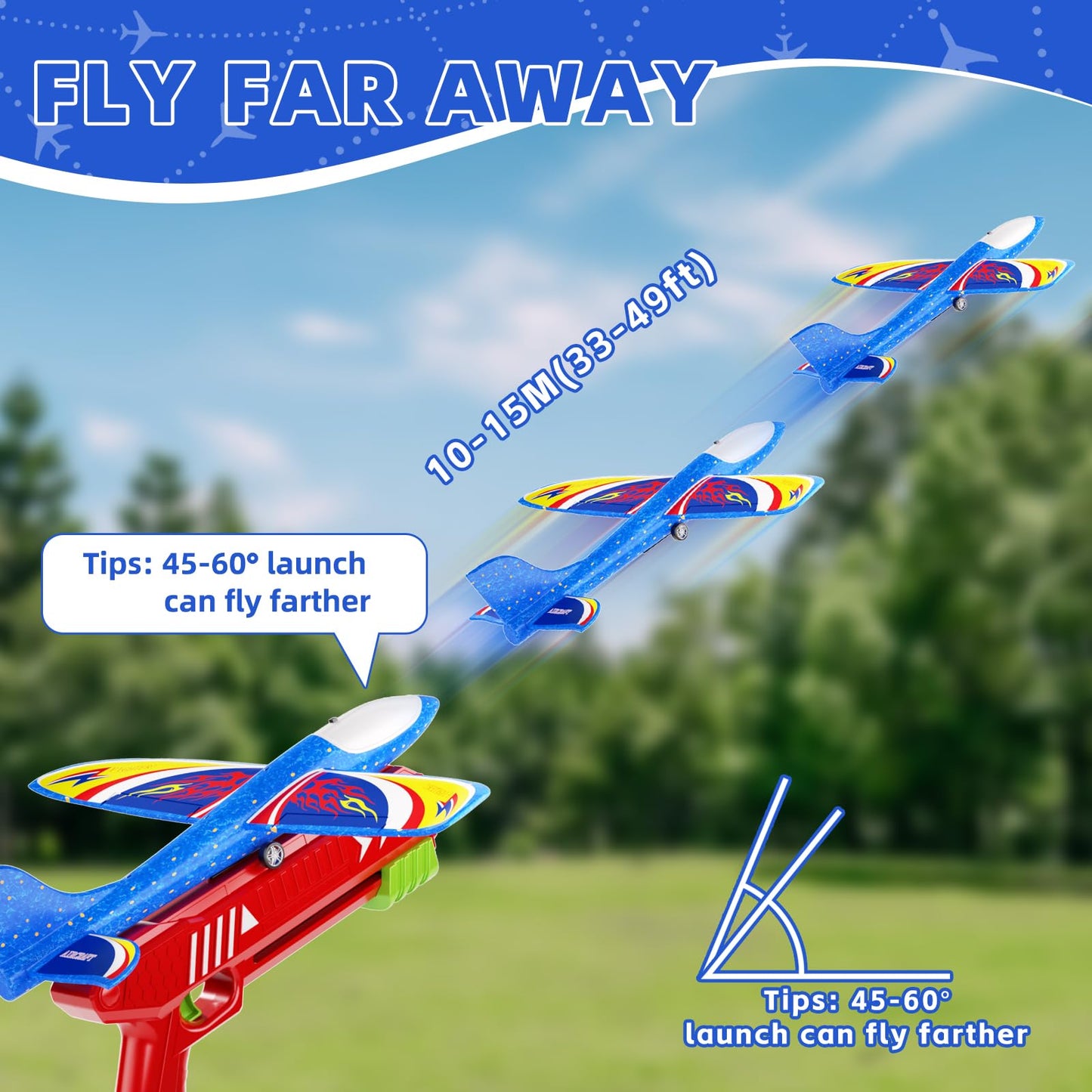 Doloowee Boys Toys for 3 4 5 6 7 8 Years Old, 1 Launcher with 3 Foam Glider Planes, Outdoor Garden Toys Birthday Present Gift for Kids 3 4 5 6 7 8 Year Old