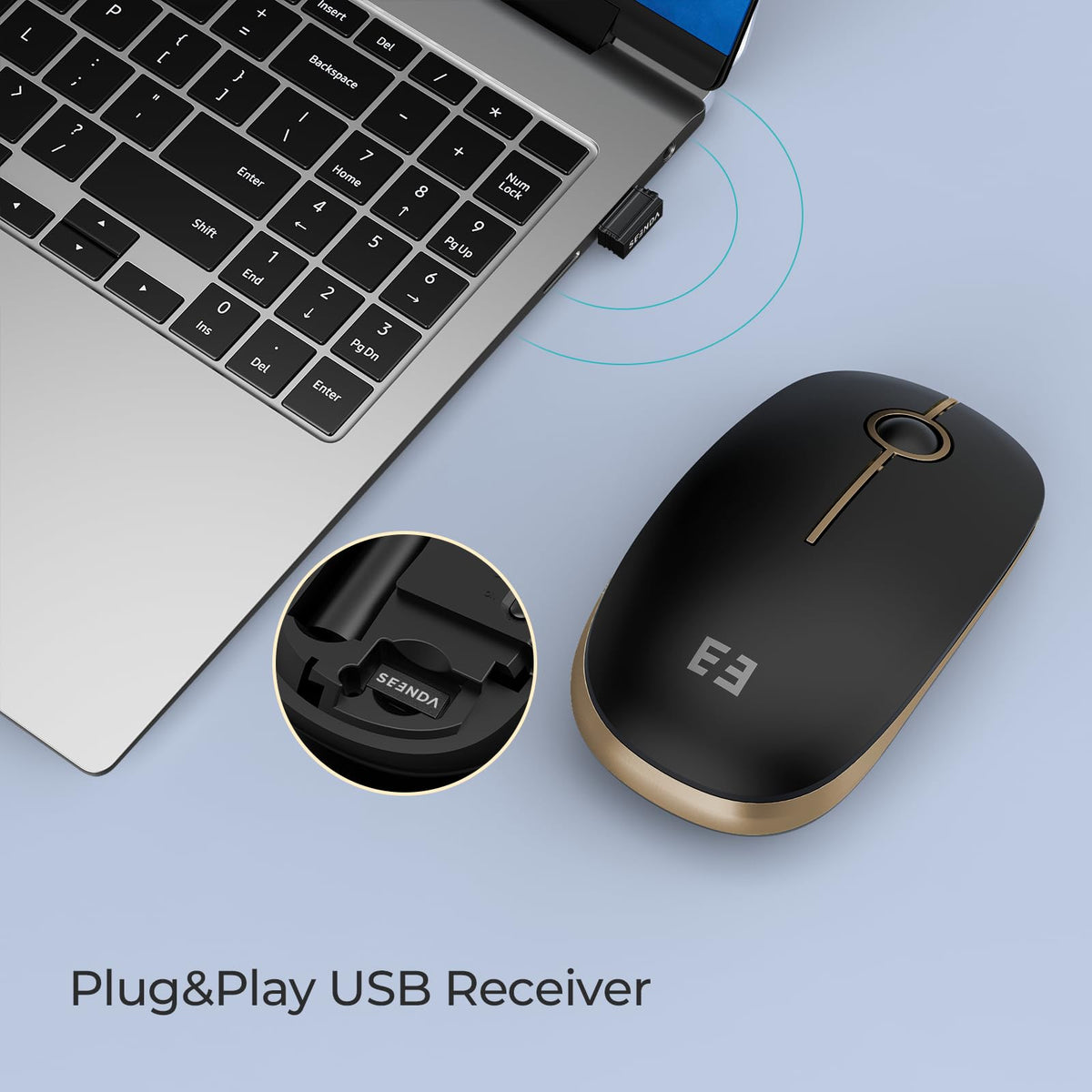 Seenda Wireless Mouse, Silent with 2.4G USB Receiver, Black