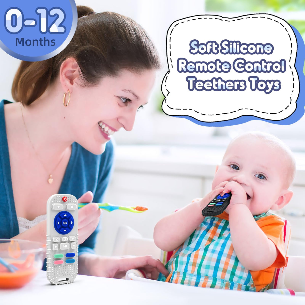 AiTuiTui Baby Teether for Teething Relief Baby Toys 0 3 6 9 12 Months, Sensory Silicone Remote Control Baby Teether Toy for Babies Newborn Infant Boy Girl Autism Toys for Baby Gifts