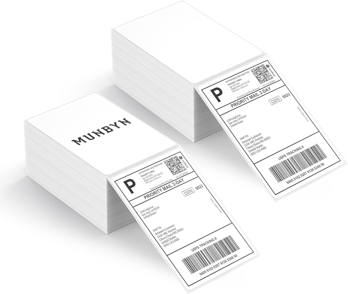 MUNBYN 4x6 Direct Thermal Labels, Fanfold Shipping Label Paper for Thermal Printer, Pack of 1000 Permanent Adhesive Labels for Shipping Packages