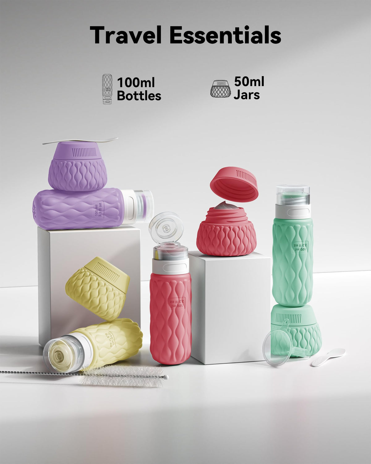 100ml Silicone Travel Bottles for Toiletries for Shampoo and Conditioner