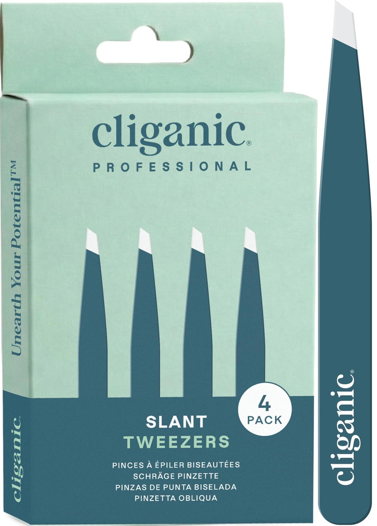 Cliganic Professional Eyebrow Tweezers Slant Tip - Precision for Men & Women, Stainless Steel Best for Plucking Chin Facial Hair