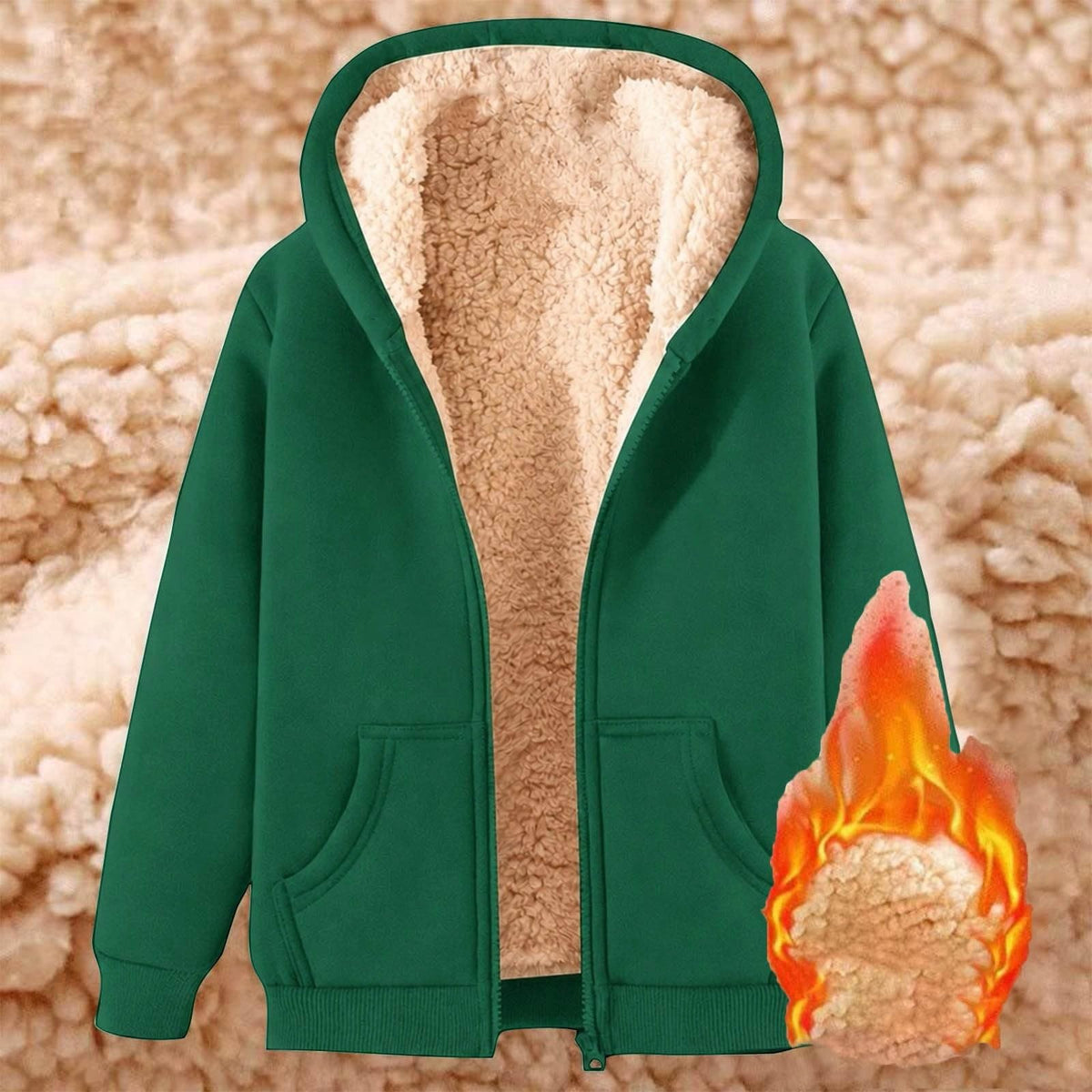 Womens Teddy Fleece Hoodies Sherpa Lined Fuzzy Jacket with Pockets Full Zip Hooded Sweatshirts Ladies Fall Winter Warm Jumper Coat Outwear Thermal Outfits Clothing