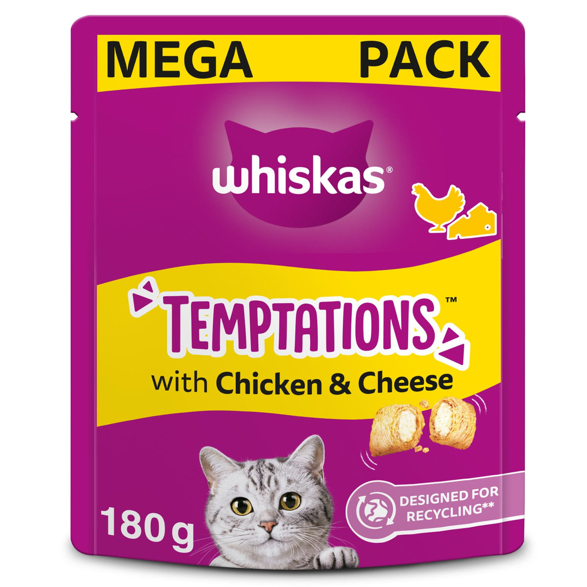 WHISKAS Crunch 100g (Pack of 6) - Tasty Topping Adult Cat Treat Biscuits