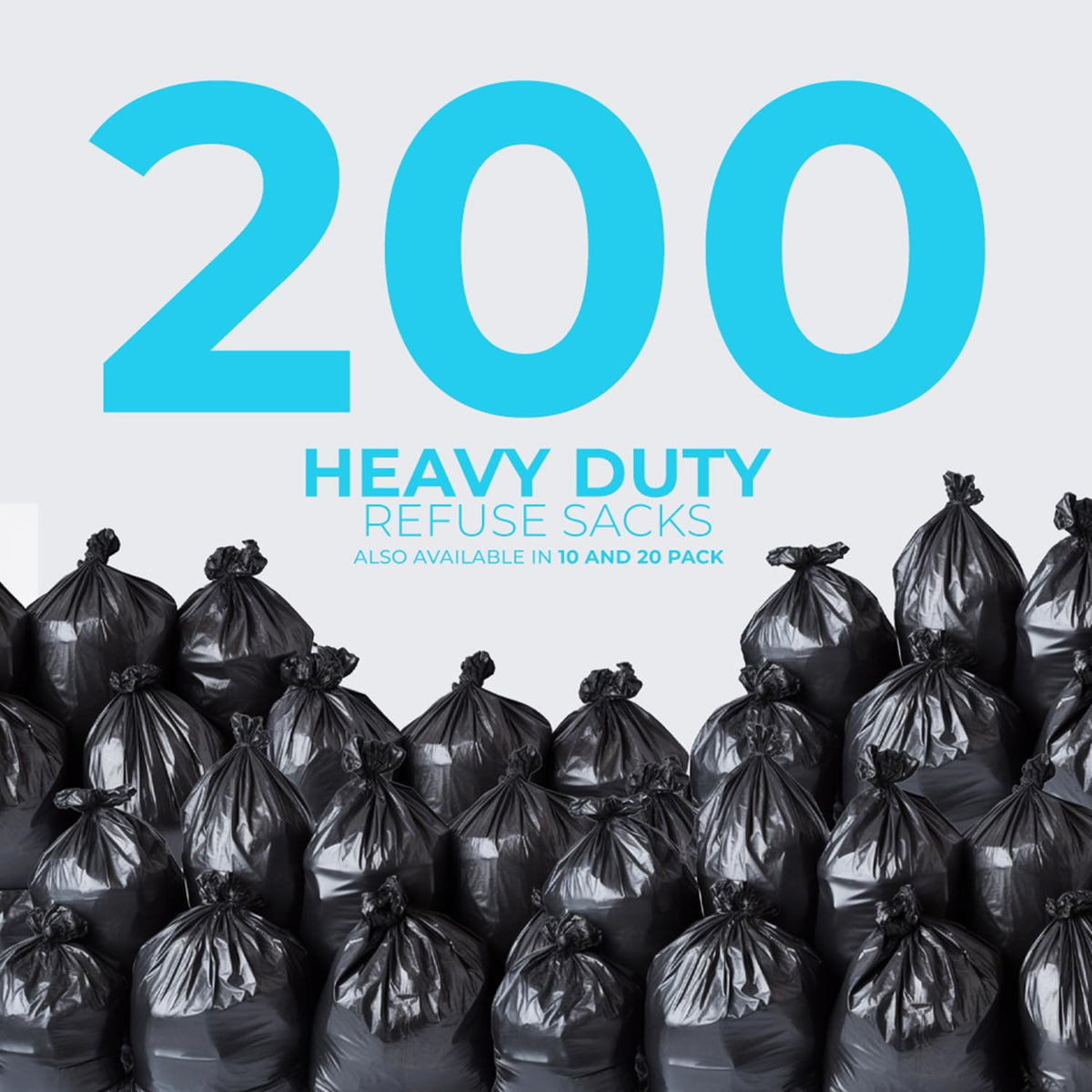 Roe Tenpo 100 Pack Heavy Duty Black Bin Bags – 100L, 33 μm Recyclable Refuse Sacks, Leak-Proof Bin Liners – Rubbish Bags for Kitchen, Home, DIY & Garden, Household, Office & Catering