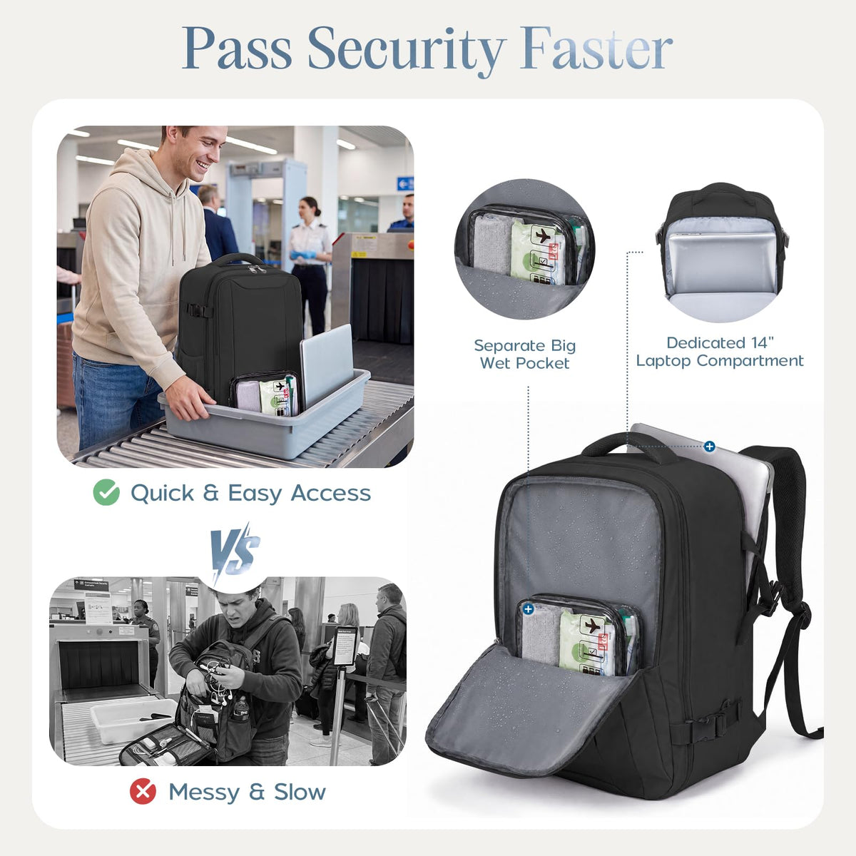 Xkdoai for Ryanair Cabin Bags 40x30x20,Backpack with TSA Approved Clear Bag