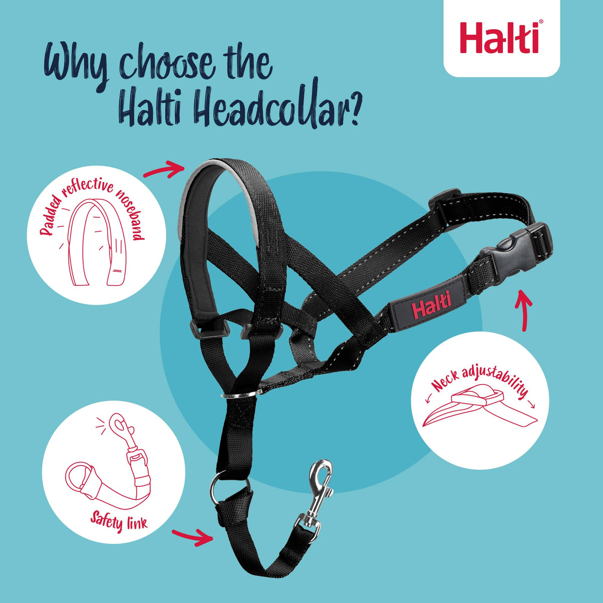 Halti Headcollar for Dogs | Size 3, Black