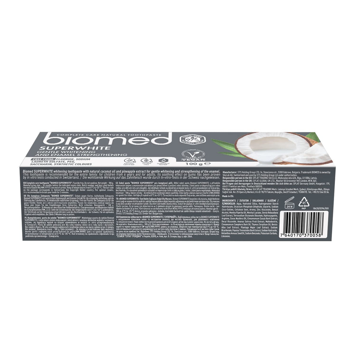 Biomed Superwhite 97% Natural Whitening Toothpaste | Enamel Strengthening | Coconut Flavour, Vegan, SLES Free 100g