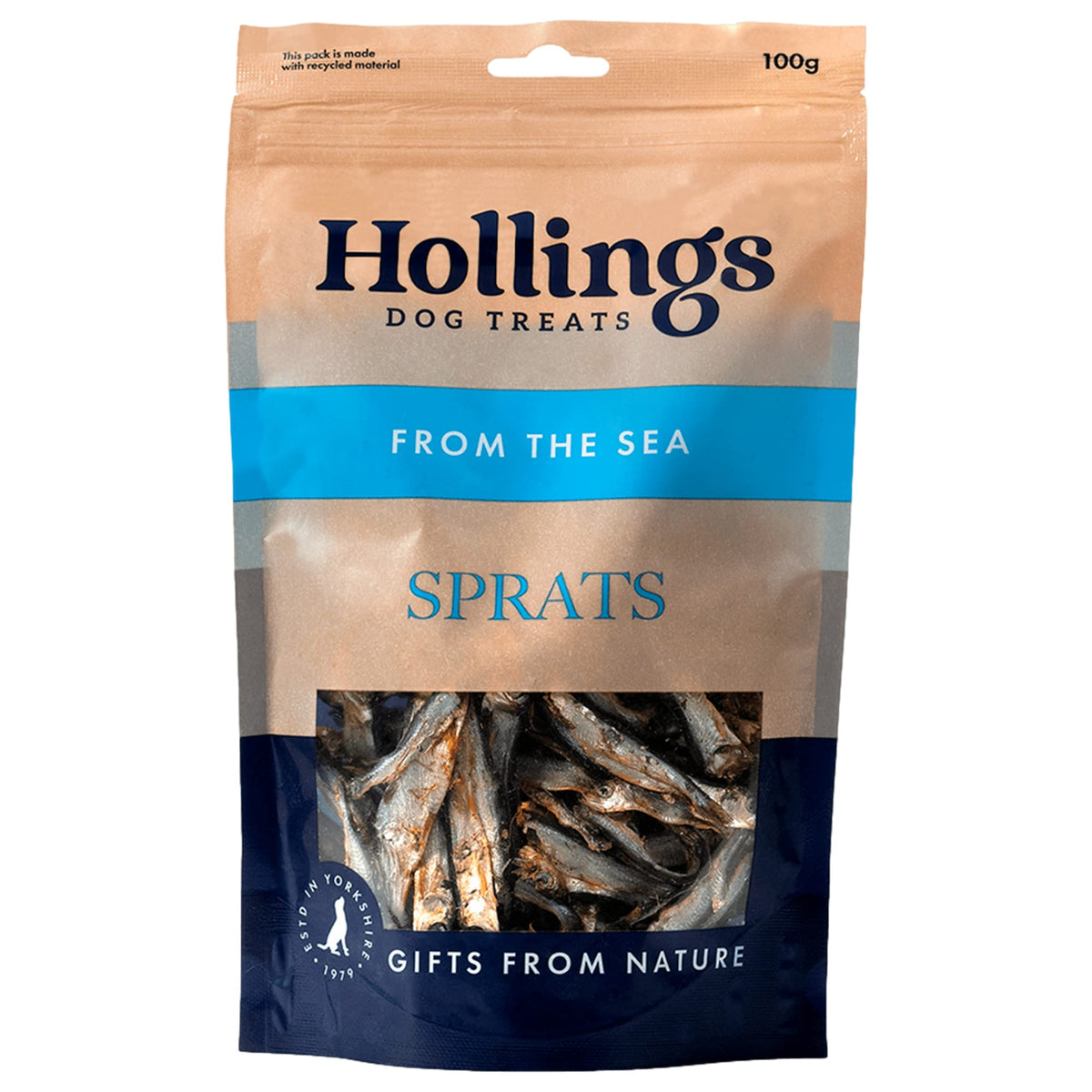 Hollings Sprats Dog Treats, 100% Natural with Fresh Fish Air Dried Treats for Dogs, Hypoallergenic and Grain Free 100g (Pack of 10)