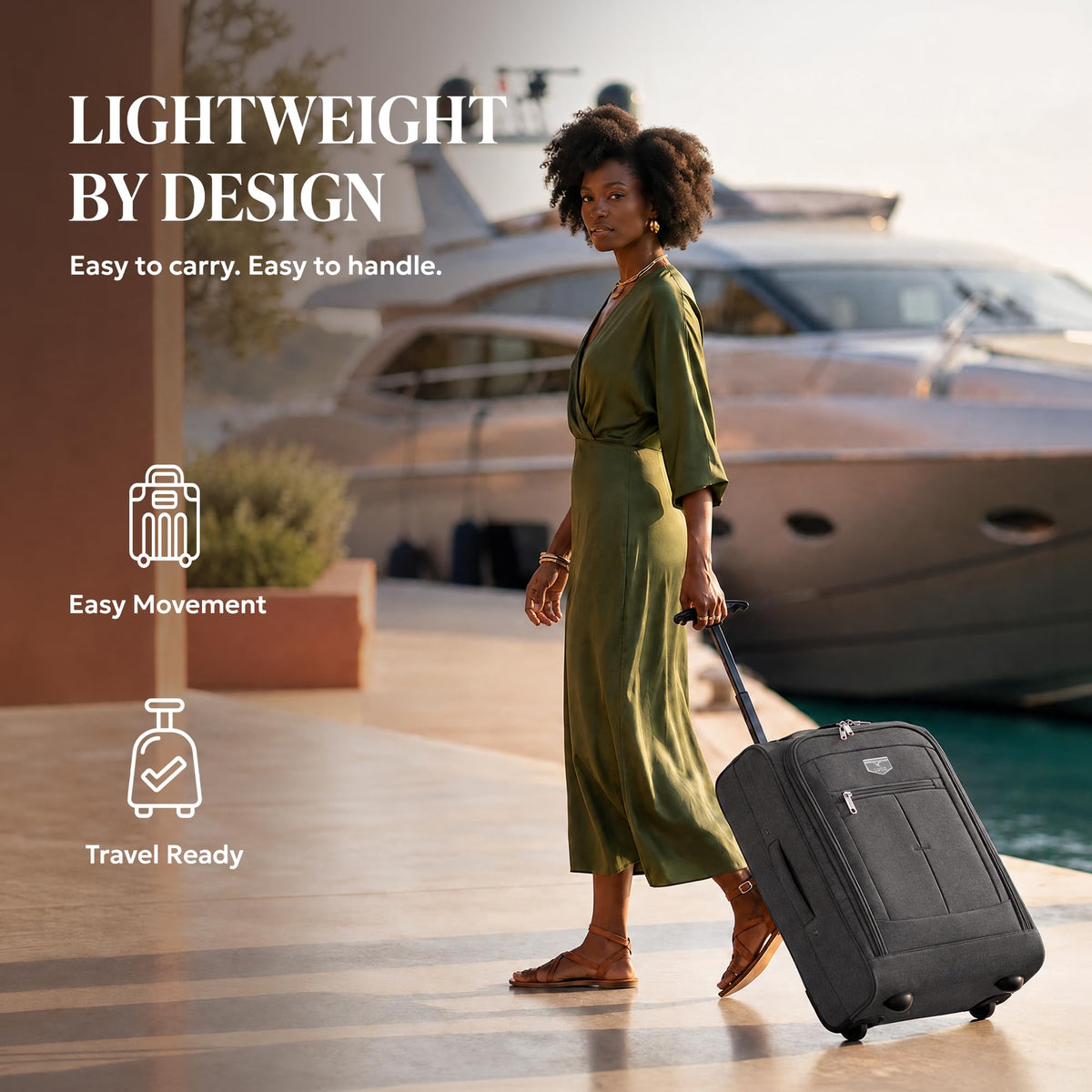 LUGG Lightweight Cabin Luggage, 600D Polyester, Solid Wheels, 45x36x20cm