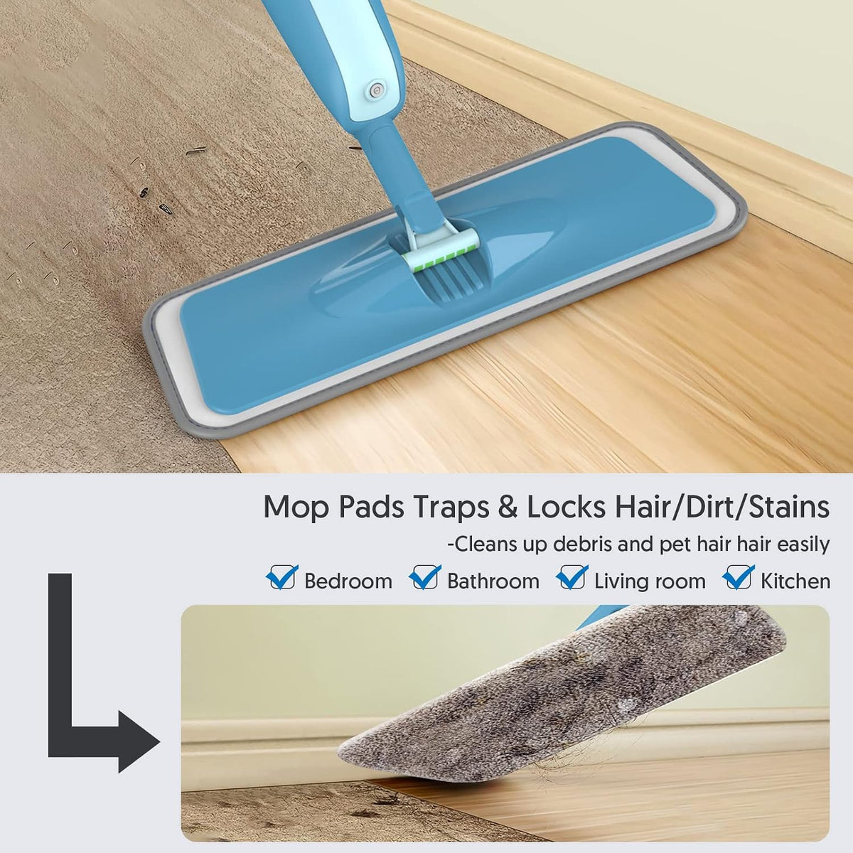 Spray Mops with 4 Washable Pads: Microfibre Floor Mop for Cleaning Floors