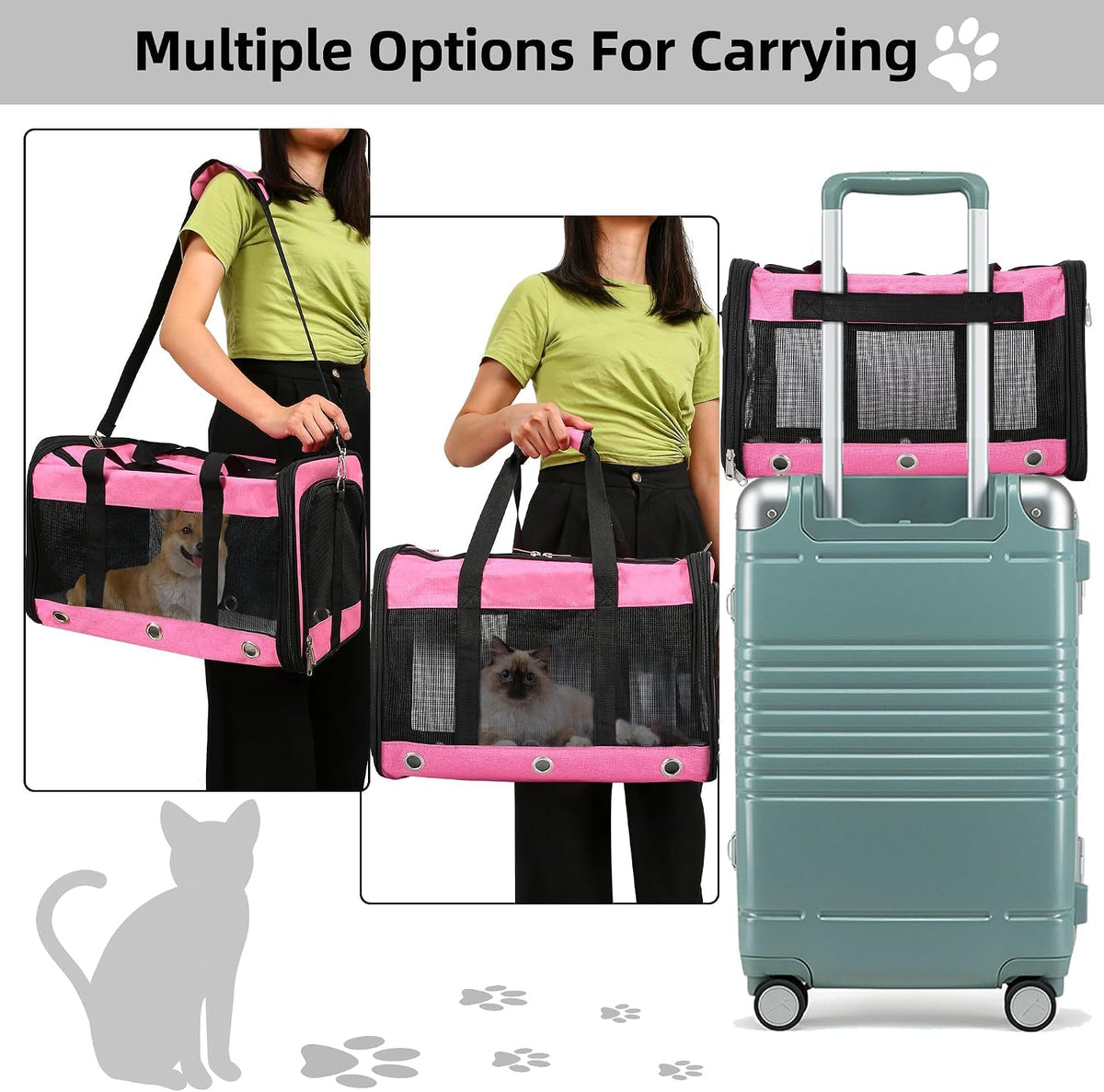 Dycietx Soft Sided Foldable Cat/Dog/Pet/Puppy Carrier Bag, Portable Pets Travel Carriers For Cats/Dogs With Shoulder Strap & Removable Mat, Durable Cat Basket of 17 lbs Airline Approved(Black, M)