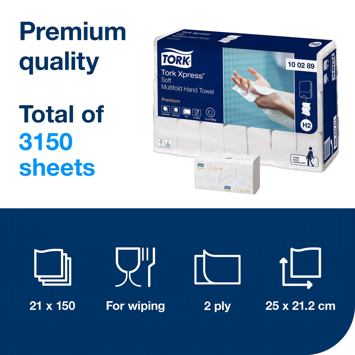 Tork D8217 Extra Soft Multifold Hand Towel, White, Pack of 2100, 21x100 sheets