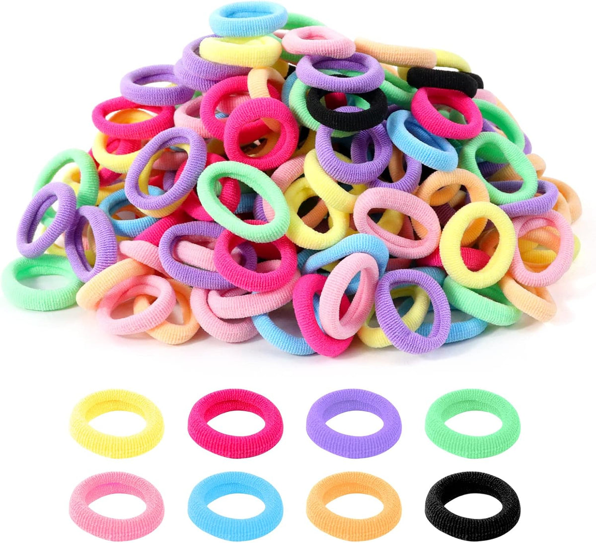 Hanyousheng 200 Pcs Baby Hair Bands, Multicolor Toddler Hair Bobbles, Baby Hair Bobbles, Toddler Hair Bands, Seamless Elastic HairBands, BabyHair Ties, for BabyGirls Kids Toddlers