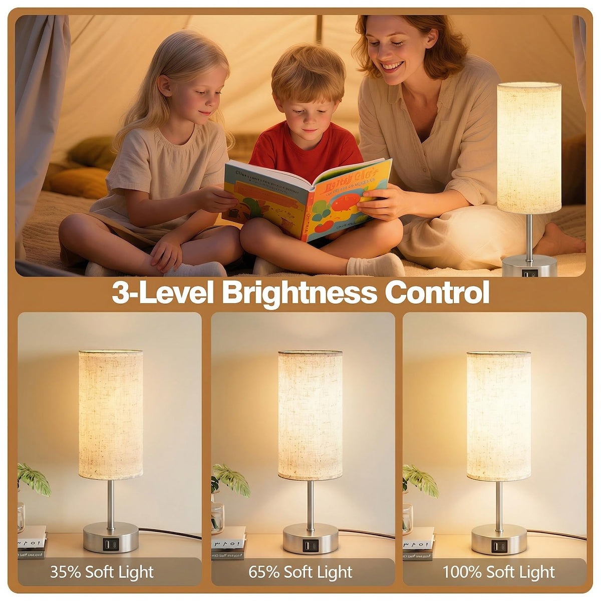 Bedside Lamp, Touch Table Lamp for Bedroom, Living Room & Office