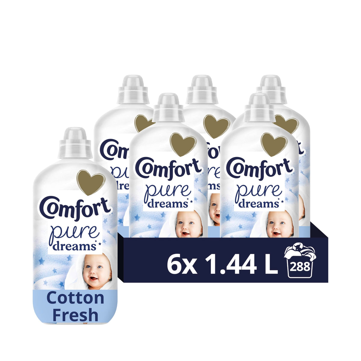 Comfort Pure Dreams Cashmere Soft Fabric Conditioner Dermatologist-Recommended Gentle Next to Sensitive Skin 48 washes(1.44 L) - Case pack of 6
