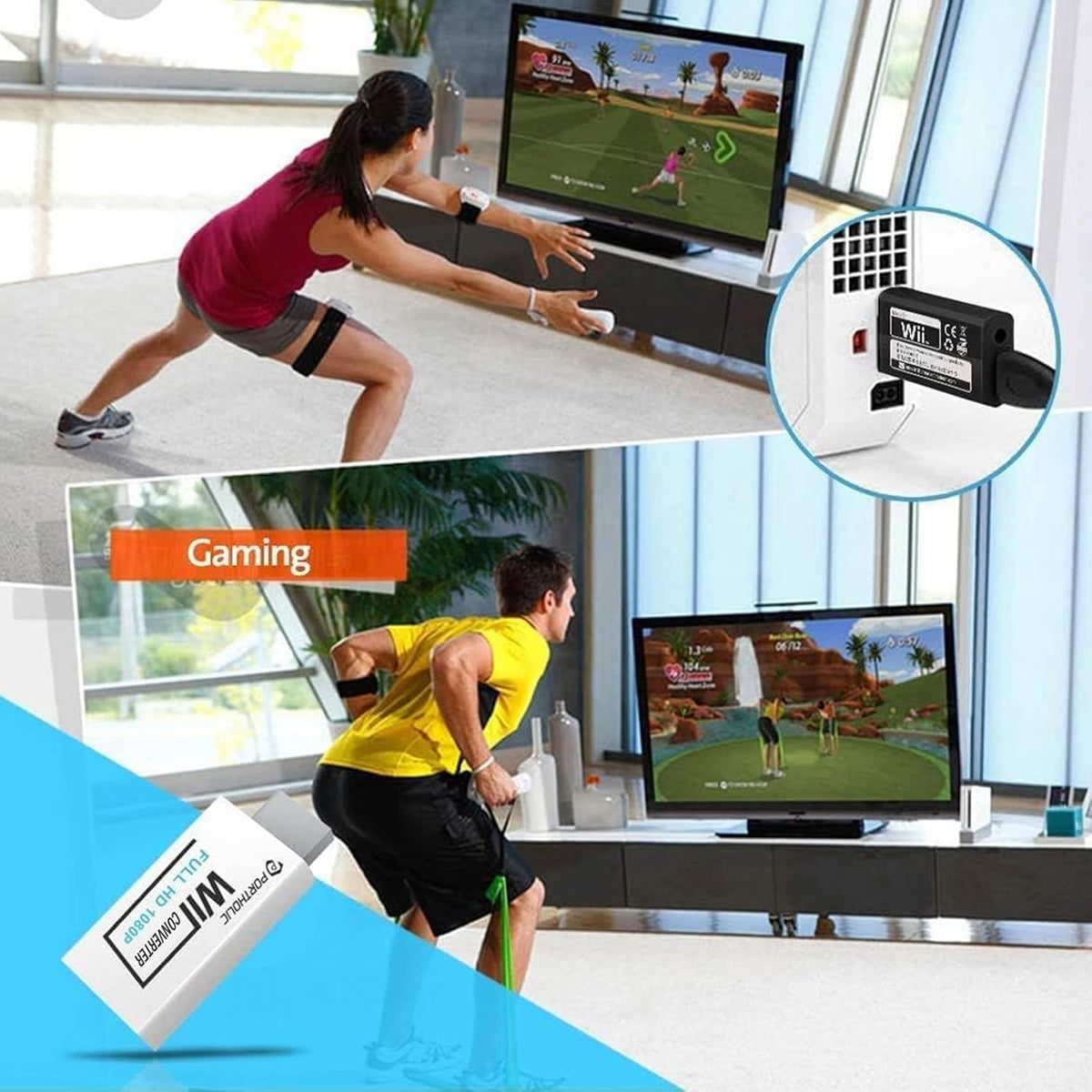 Wii to HDMI Adapter, PORTHOLIC 1080P/720p Wii HDMI Converter with 3ft HDMI Cable and 3,5mm Audio Video Output Jack Compatible for All Wii Display Modes