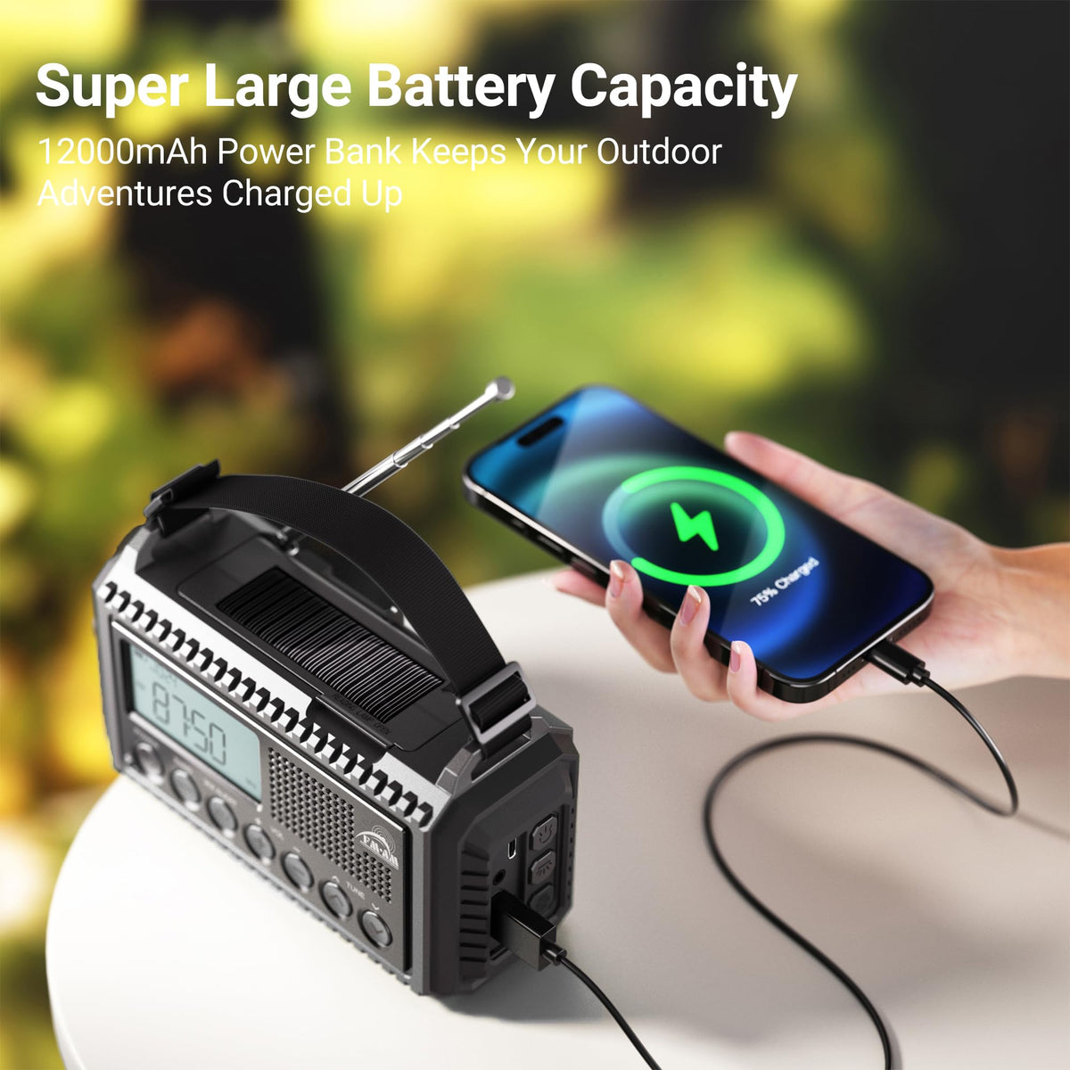 Mesqool Wind Up Radio Solar Powered, 5000mAh Emergency Hand Crank AM FM Radio with Flashlight, Reading Lamp, USB Phone Charger, SOS Alarm and Compass