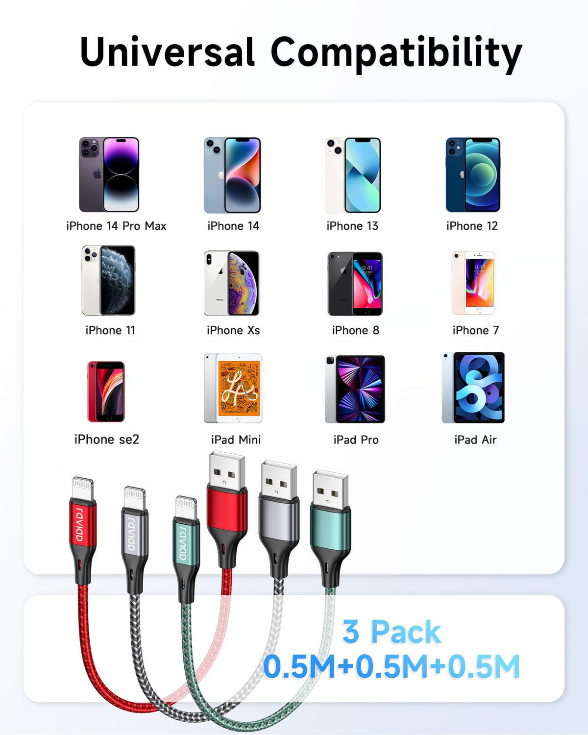 RAVIAD Long iPhone Charger Cable 3M 2Pack MFi Certified Lightning Cable