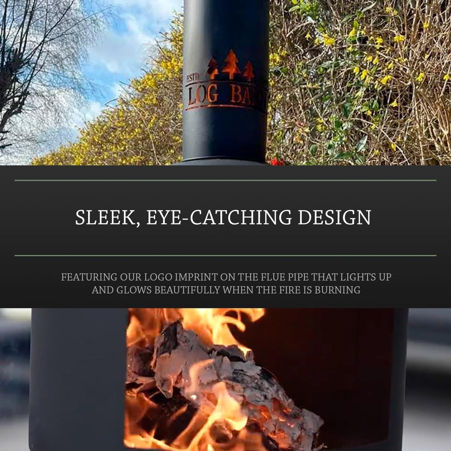 Log Barn Fire Chiminea for Garden (43 x 43 x 118 cm). Black Steel Log Burner Outdoor with Poker. Durable, Easy to Assemble, Lightweight Wood Burner Outdoor - Genuine Log Barn Garden Chiminea