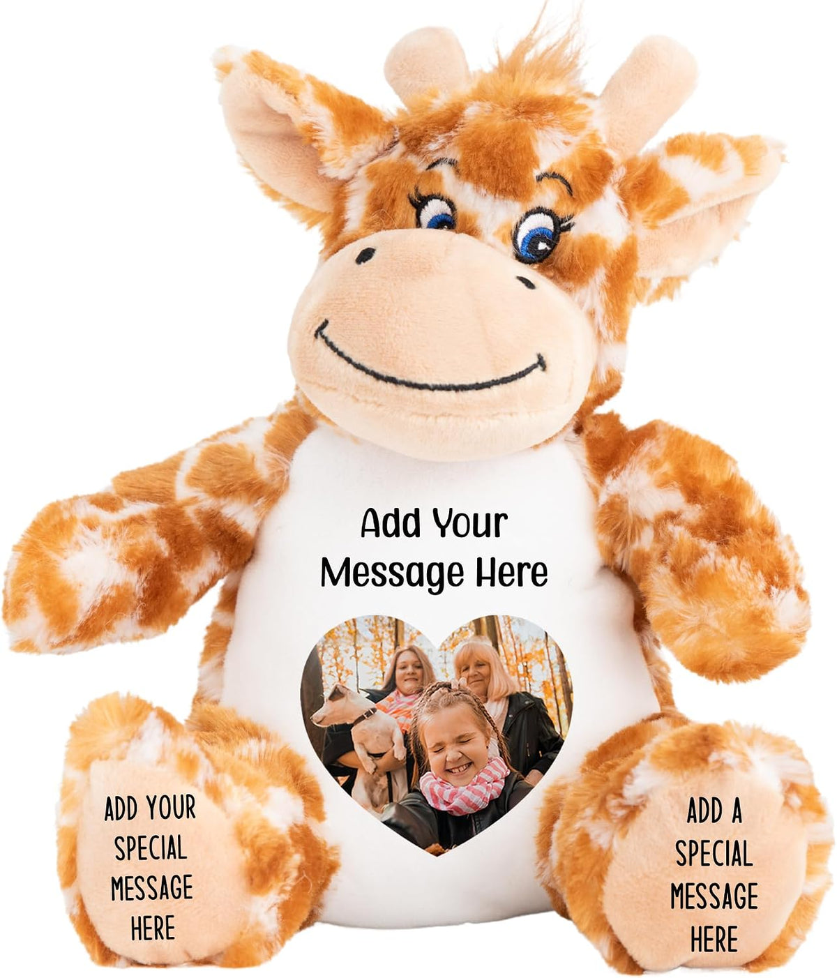 Personalised Photo Teddy Bear – Add Photo on Front & Text on Feet | 28 Styles | Custom Keepsake Gift for Baby, Sympathy, Birthday & More (Brown Giraffe Teddy Bear)
