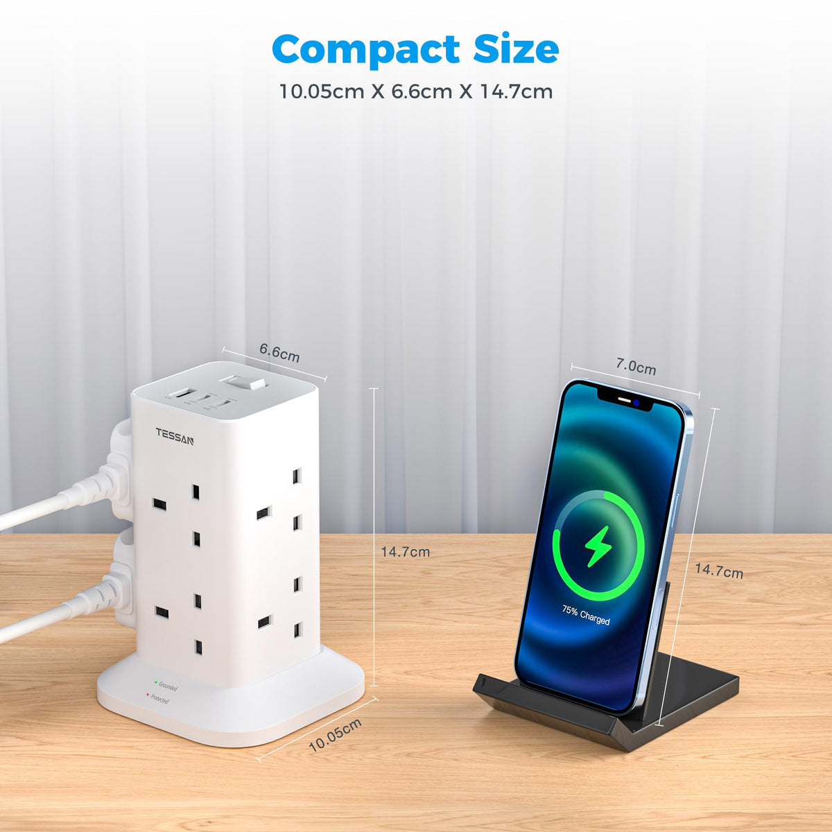 TESSAN Tower Extension Lead with USB C Slots