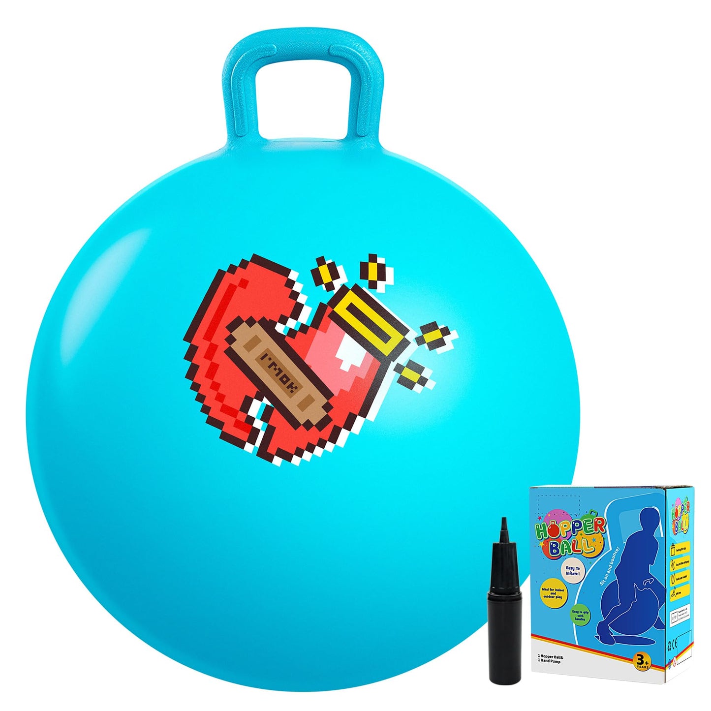 Vastoy 20 Inch Space Hopper Ball for Kids 6-9 Years - Anti-Slip Space Hopper with Hand Pump, Bouncy Inflatable Ride On Toy for Indoor Outdoor Fun, for Children (Blue Eyes)