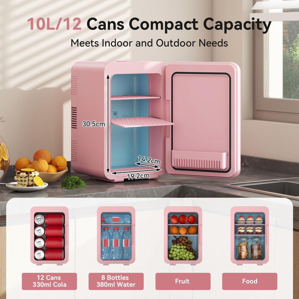 ARTETHYS Mini Fridge for Bedrooms, 10L Small Portable Car Fridges