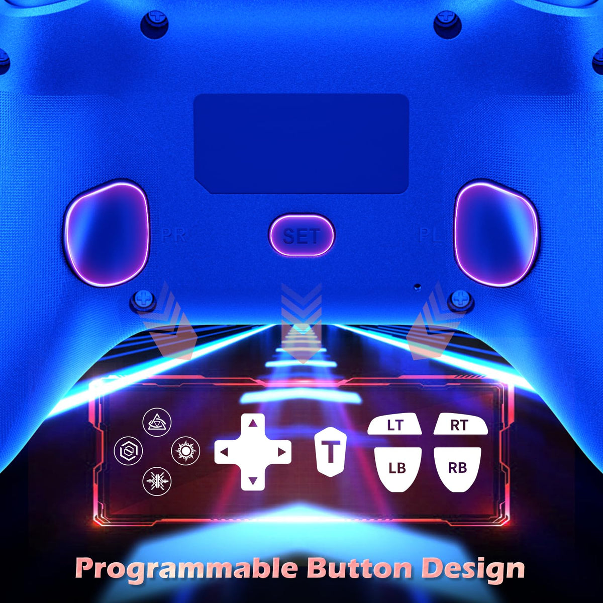 Dinosoo RGB Wireless Controller for PS5/Pro/Slim/PC, with Back Paddles, Touchpad, Dual Vibration, 6-Axis Gyro, Macro, Turbo, Speaker & 3.5mm Audio