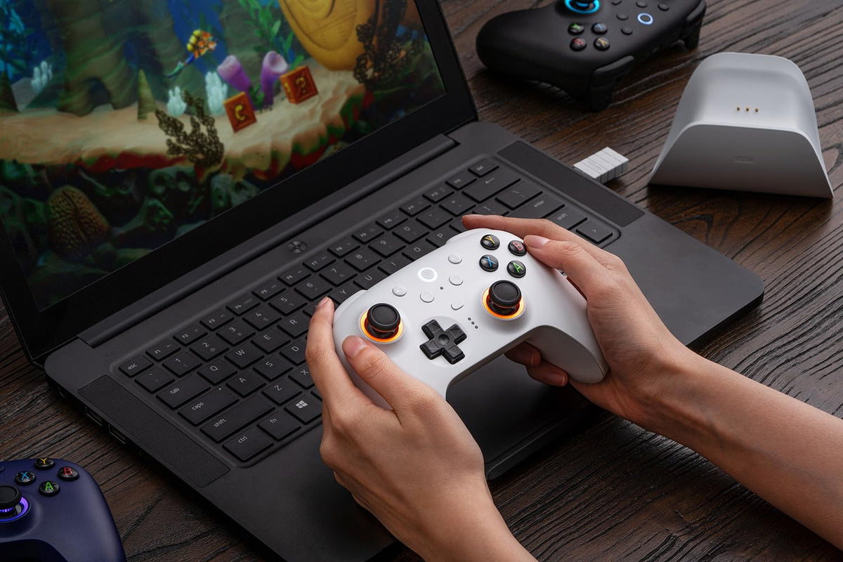 8Bitdo Ultimate 2 Wireless Controller for Windows & Android, Gaming Controller with TMR Joysticks, Switchable Hall Effect/Tactile Triggers, Motion Control, RGB Fire Ring, 8Speed Wireless Tech, Purple