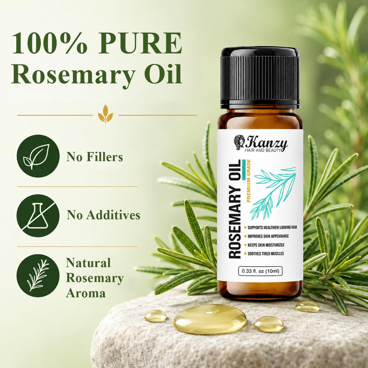 Kanzy Vitamin E Oil for Skin, Hair, Lips and Face - Naturally Sourced Multi-Purpose Plant-Based Vitamin E Oil for Hair Growth as Skincare and Haircare Product for both Men and Women (30 ml)