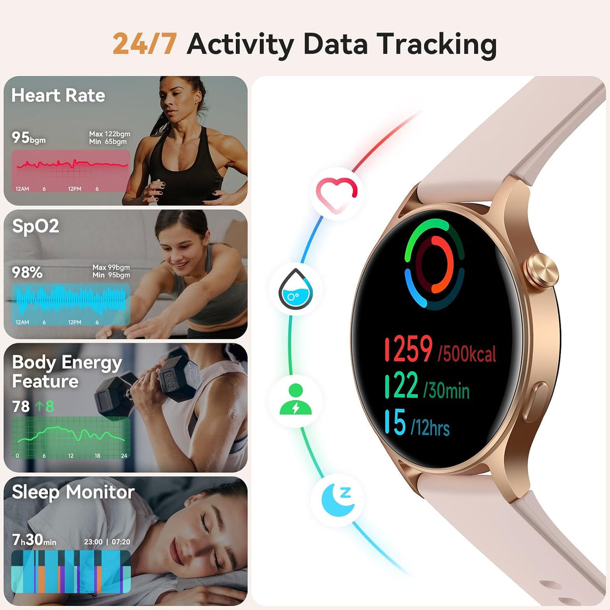 Smart Watch for Women, Answer/Make Call, 1.32'' AMOLED Ultra-Clear Screen Fitness Trackers with Heart Rate/Sleep/SpO2 Monitor, Smartwatch for iPhone/Samsung/Android, 110+ Sport Modes, 3ATM Waterproof