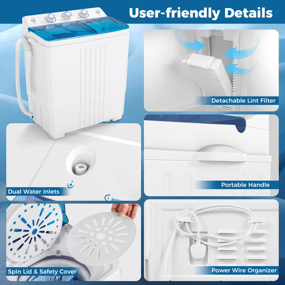 COSTWAY Twin Tub Washing Machine, 8KG (5KG Washer+3KG Dryer)