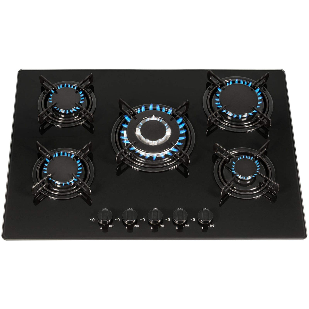 SIA GHG302BL 30cm 2 Burner Black Glass On Gas Domino Hob With Enamel Pan Stands