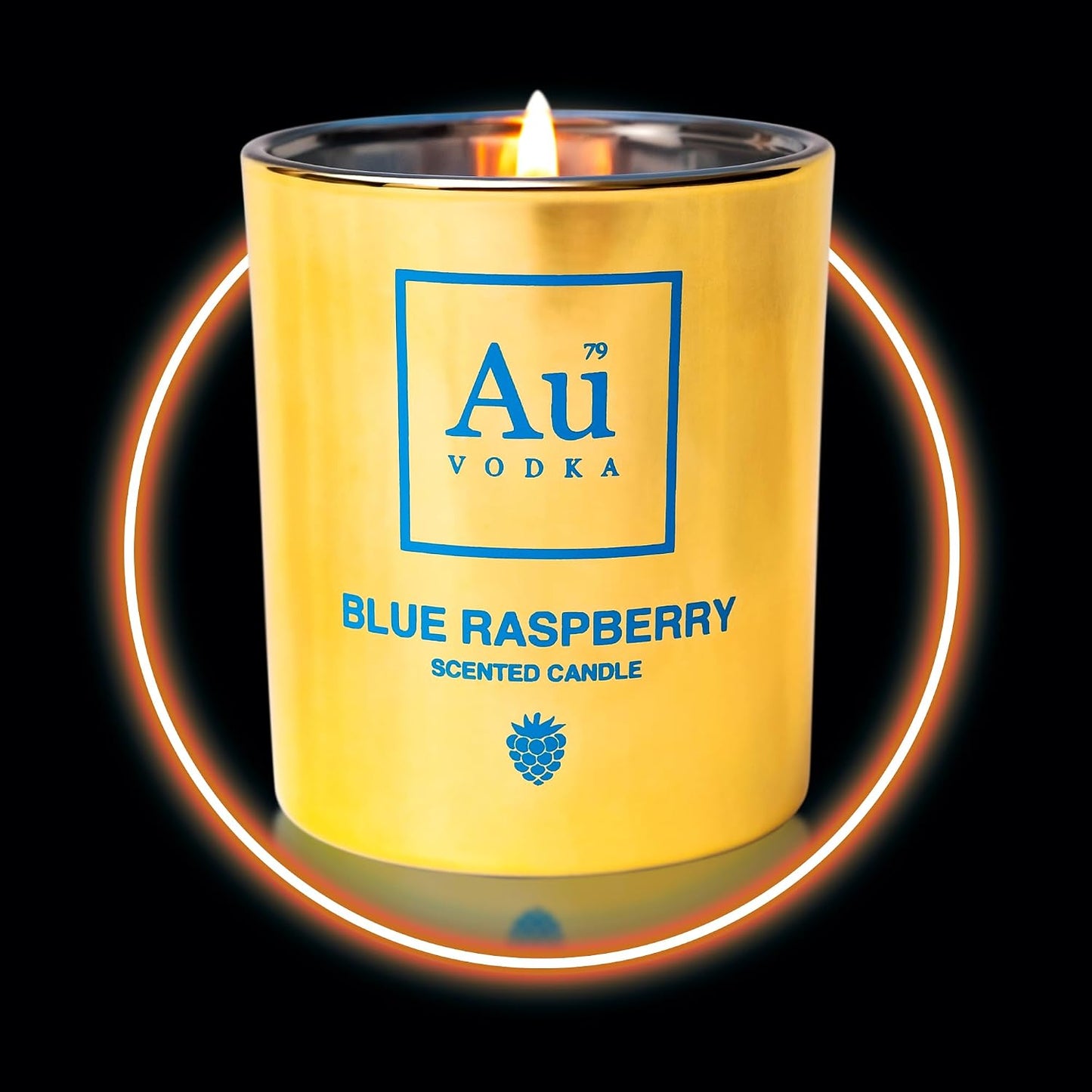 Au Vodka Gift Set - Blue Raspberry Flavoured Vodka 5cl Miniature & Candle - Official Licensed - Birthday Gifts for Men and Women - Handcrafted In The UK, Alcohol Gift Set, Fathers Day