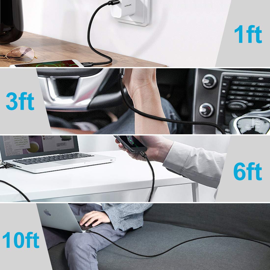 CLEEFUN 3M USB C Cable (2-Pack), Long PS5 Controller Charger Fast Charging