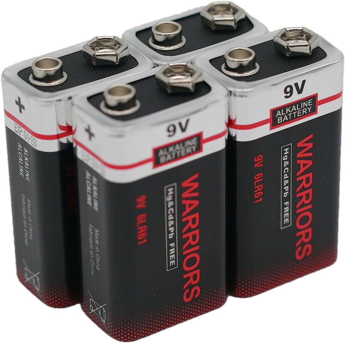 Warriors 4X 9V Alkaline Batteries, 6LR61, Long Lasting Power